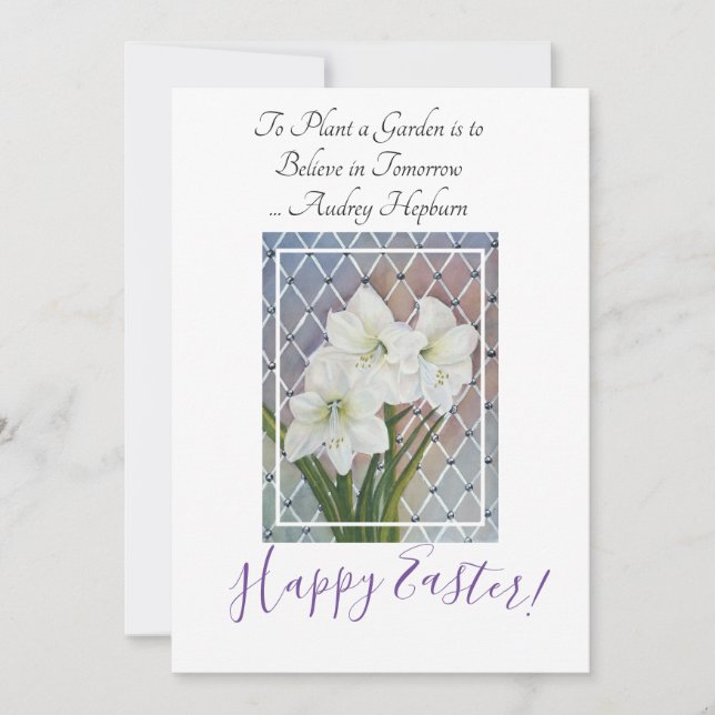 White Amaryllis Flowers Easter Greeting Holiday Card (Front)