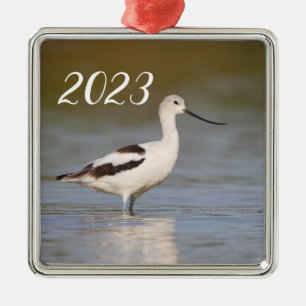 White American Avocet Metal Tree Decoration