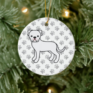 White American Bulldog Cute Cartoon Dog Ceramic Tree Decoration