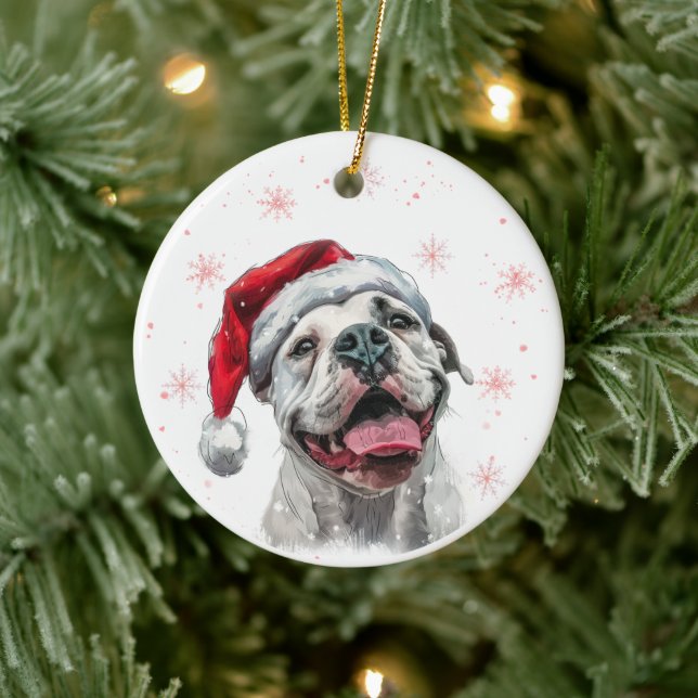 White American Bulldog Dog Christmas Personalized Ceramic Tree Decoration (Tree)