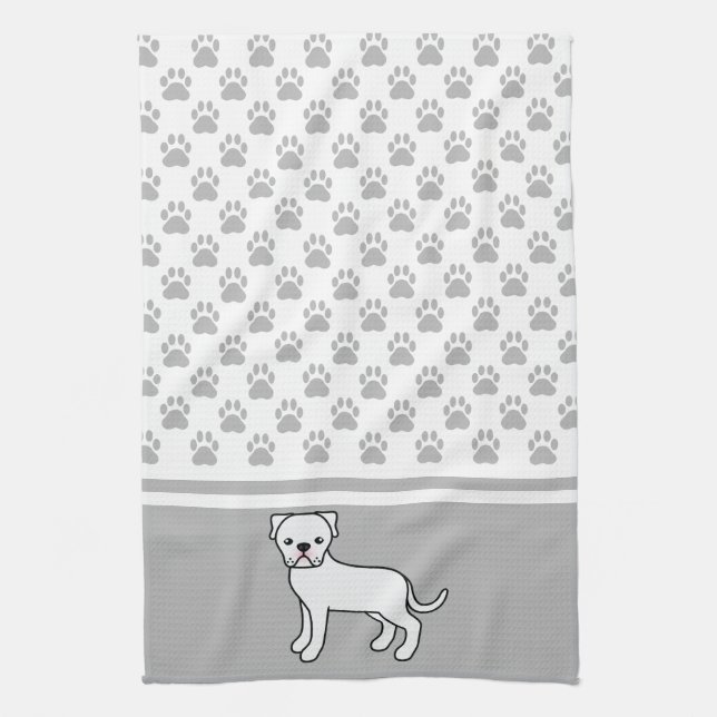 White American Bulldog With Grey Paws Pattern Tea Towel (Vertical)