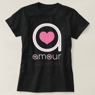 White Amour Love, Pink Heart, Name Customised T-Shirt