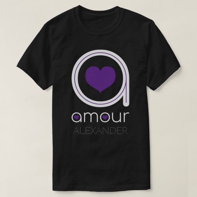 White Amour Love, Purple Heart, Name Personalised T-Shirt (Design Front)