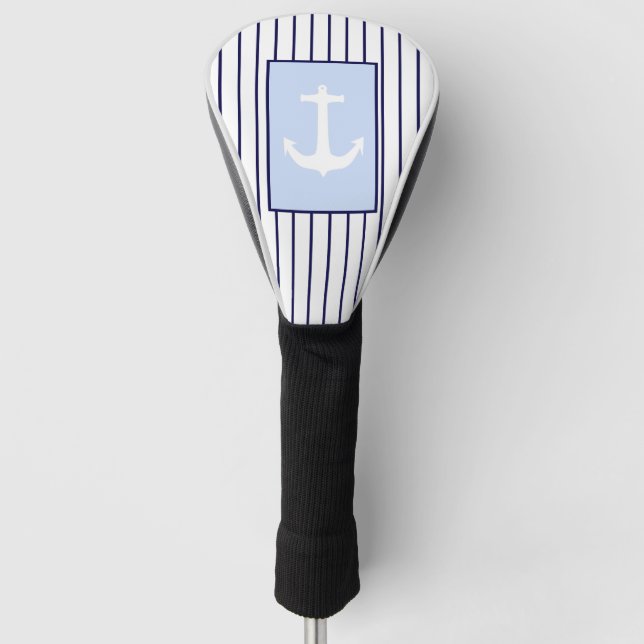 White Anchor Captain Blue Stripes Sea Ocean Golf Head Cover (Front)