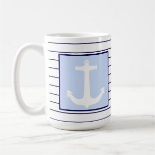White Anchor Captain Blue Stripes Sea Sailor Coffee Mug