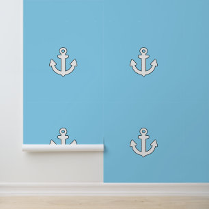 White Anchor Kids Nautical Lt Blue Wallpaper