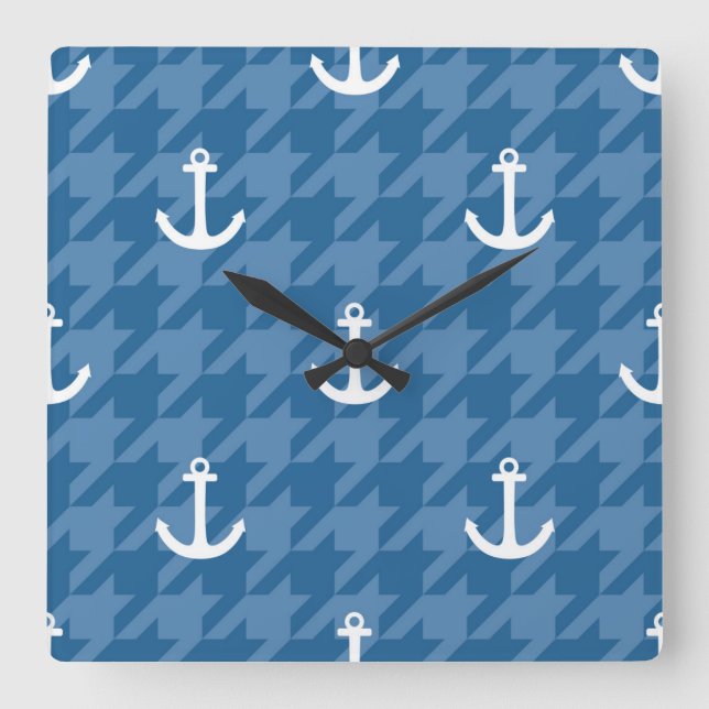 White Anchor Pattern Square Wall Clock (Front)