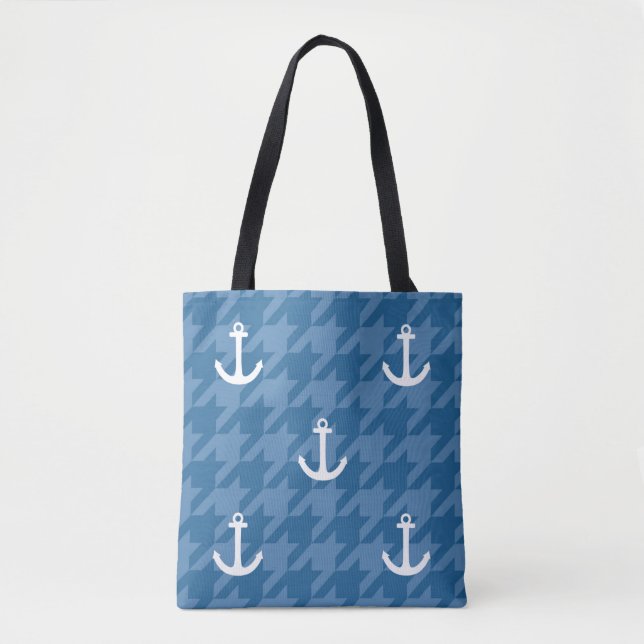 White Anchor Pattern Tote Bag (Front)