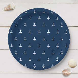 White Anchor with Editable Background Colour Paper Plate