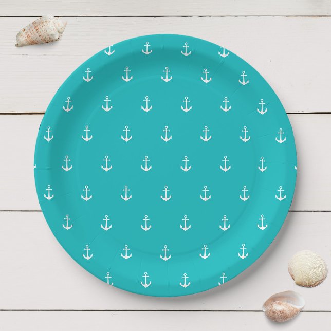 White Anchor with Editable Background Colour Paper Plate (Creator Uploaded)