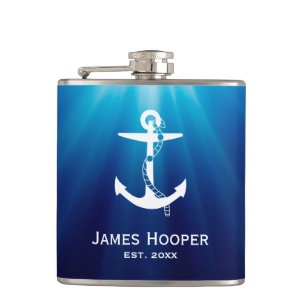 White Anchor with Rope Nautical Gifts Hip Flask
