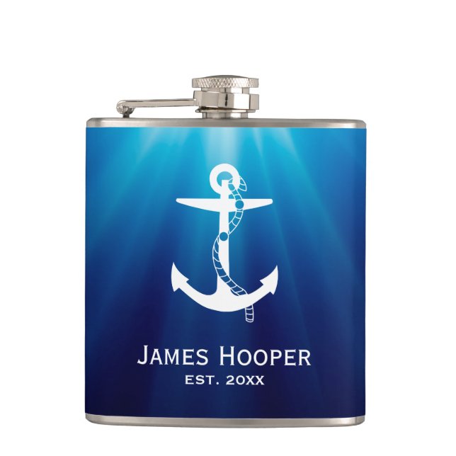 White Anchor with Rope | Nautical Gifts Hip Flask (Front)