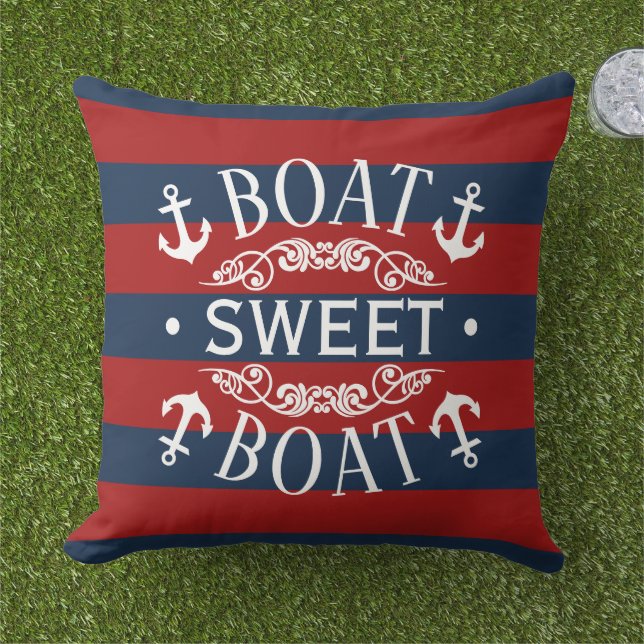 White Anchors And Classic Boat Sweet Boat Quote Th Cushion (Grass)