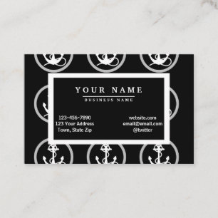 White Anchors Black Background Pattern Business Card