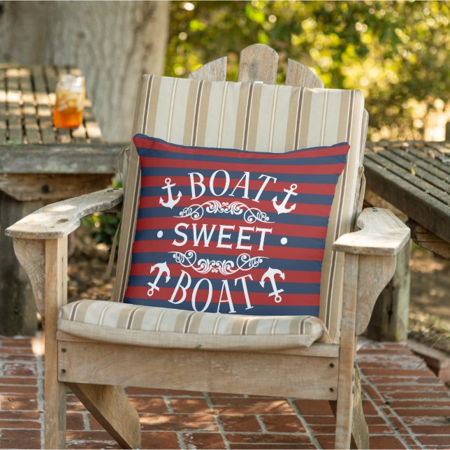 White Anchors Boat Sweet Boat Quote On Stripe Cushion (Chair)