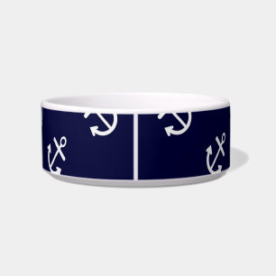 White Anchors Navy Blue Background Pattern Bowl