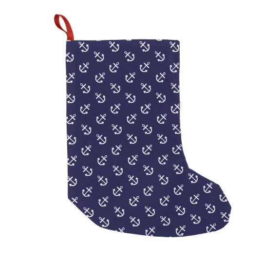 White Anchors Navy Blue Background Pattern Small Christmas