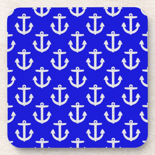 White Anchors On Blue Background Coaster (Front)
