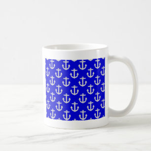 White Anchors On Blue Background Coffee Mug