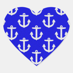 White Anchors On Blue Background Heart Sticker