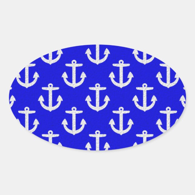 White Anchors On Blue Background Oval Sticker (Front)
