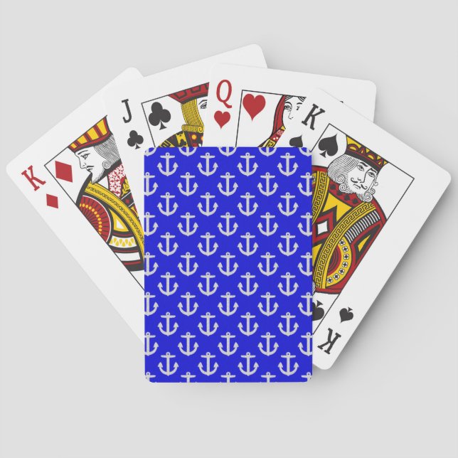 White Anchors On Blue Background Playing Cards (Back)