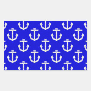 White Anchors On Blue Background Rectangular Sticker
