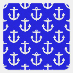 White Anchors On Blue Background Square Sticker