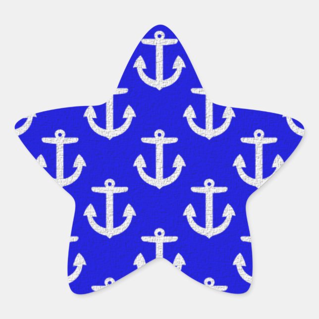 White Anchors On Blue Background Star Sticker (Front)