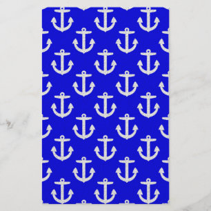 White Anchors On Blue Background Stationery