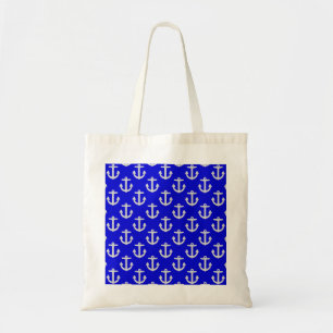 White Anchors On Blue Background Tote Bag