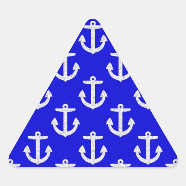 White Anchors On Blue Background Triangle Sticker (Front)