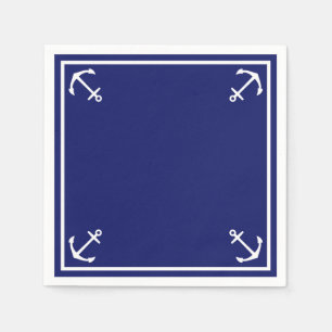 White Anchors on Blue Customisable Cocktail Napkin
