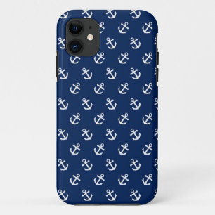 White Anchors on Navy Blue iPhone 11 Case