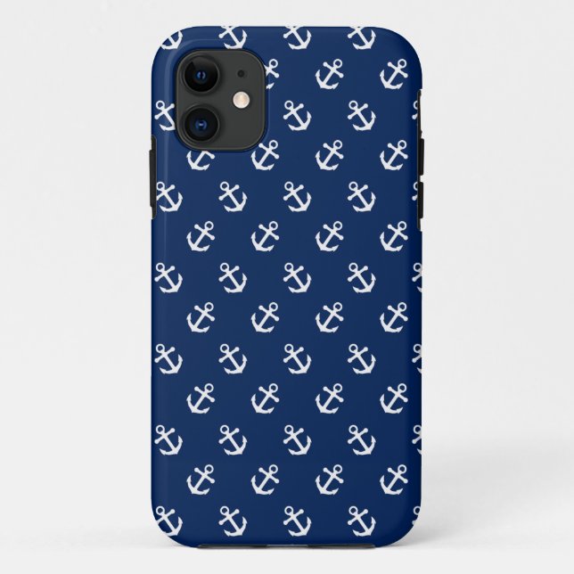 White Anchors on Navy Blue Case-Mate iPhone Case (Back)