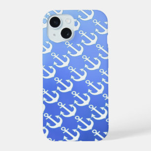 White Anchors on soft Blue iPhone 15 Case