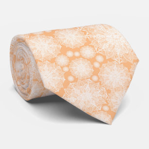 White and Apricot Mandala Pattern Necktie