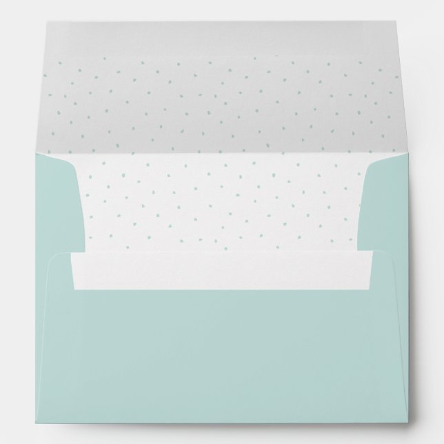 White and Aqua Blue Modern Dots Pattern Envelope (Back (Bottom))
