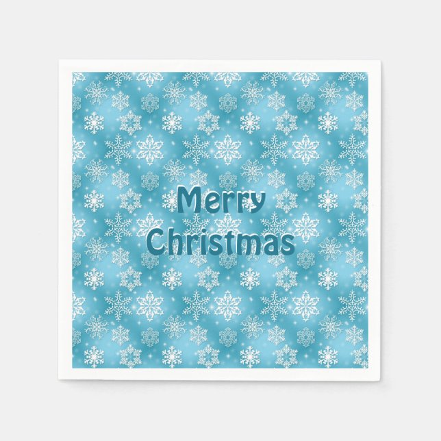 White and aqua snowflake Christmas Napkin (Front)