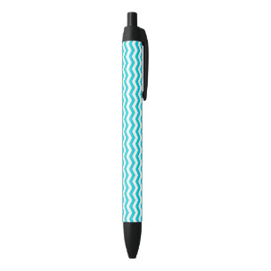 White and Aqua Zig Zag Pattern Black Ink Pen