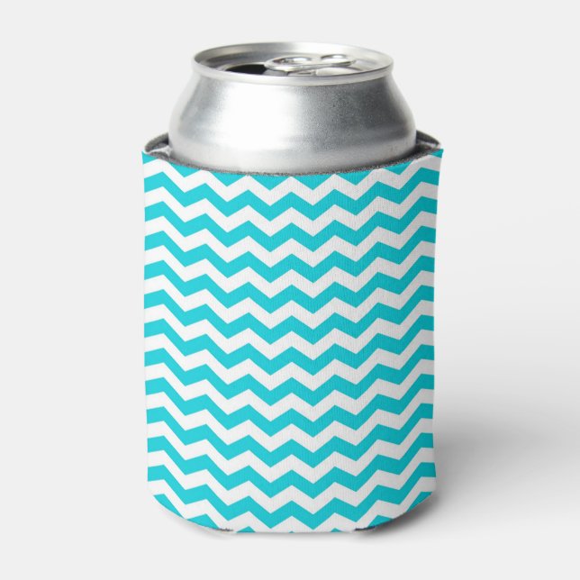 White and Aqua Zig Zag Pattern Can Cooler (Can Front)