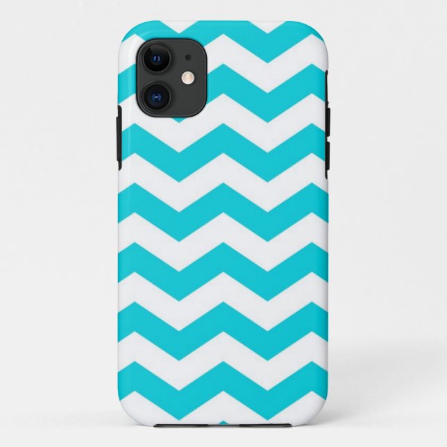 White and Aqua Zig Zag Pattern Case-Mate iPhone Case (Back)
