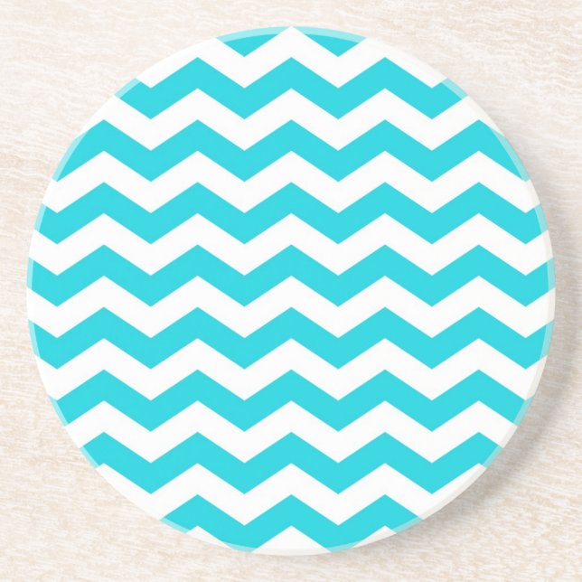 White and Aqua Zig Zag Pattern Coaster (Front)