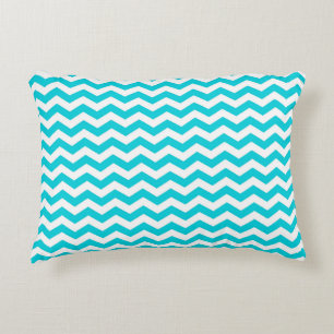 White and Aqua Zig Zag Pattern Decorative Cushion