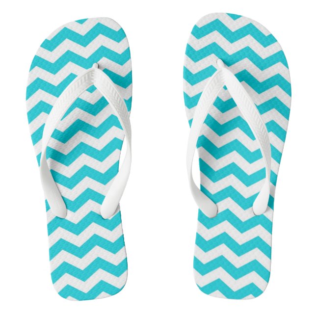 White and Aqua Zig Zag Pattern Flip Flops (Footbed)