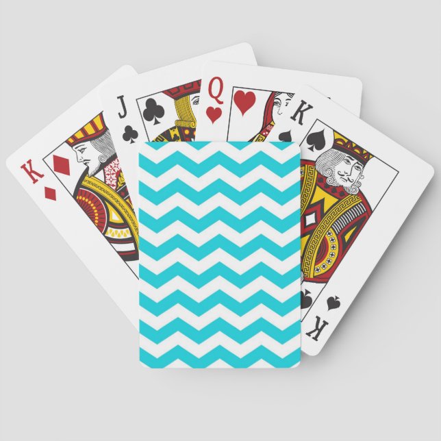 White and Aqua Zig Zag Pattern Playing Cards (Back)