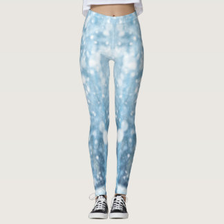 White and Baby blue Aesthetic Christmas Snow Leggings