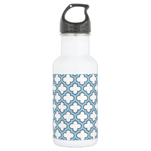 White and Baby Blue Trellis, Lattice, Quatrefoil 532 Ml Water Bottle