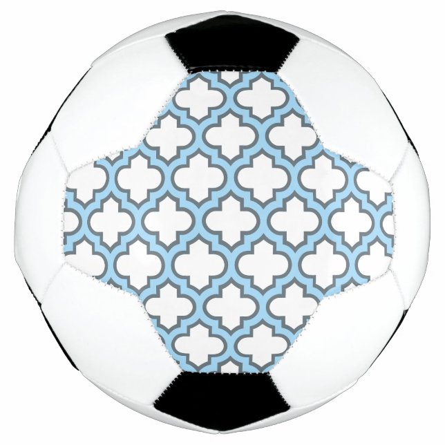 White and Baby Blue Trellis, Lattice, Quatrefoil Football (Front)