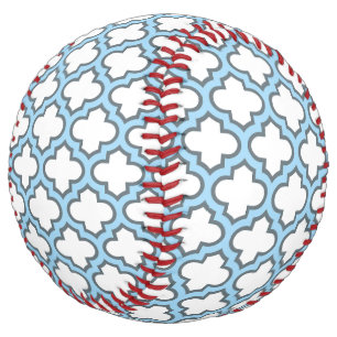 White and Baby Blue Trellis, Lattice, Quatrefoil Softball